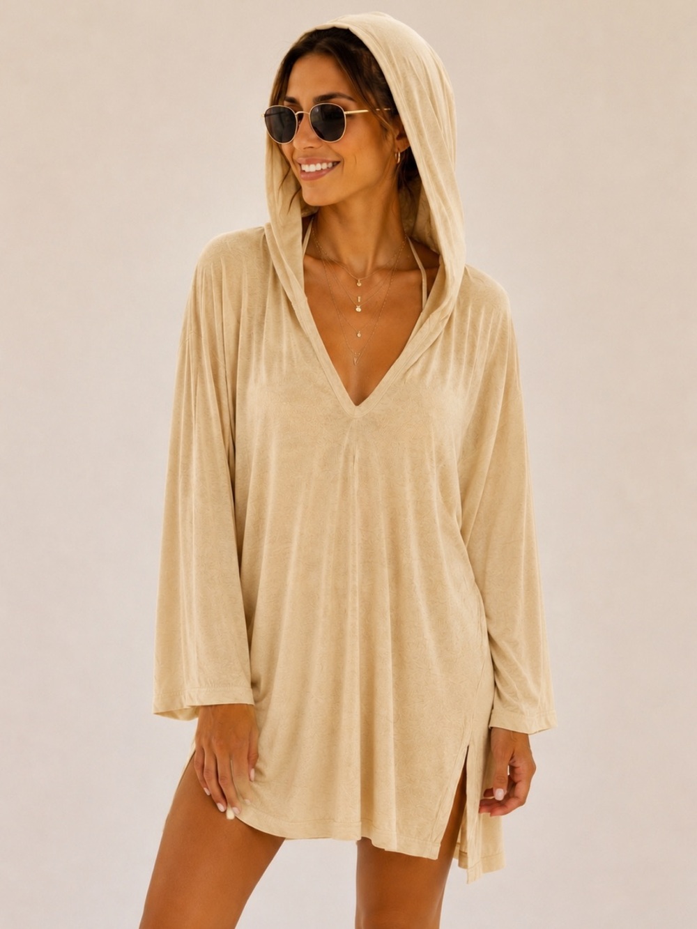 J. Valdi Gold Metallic Swim Coverup with Hood